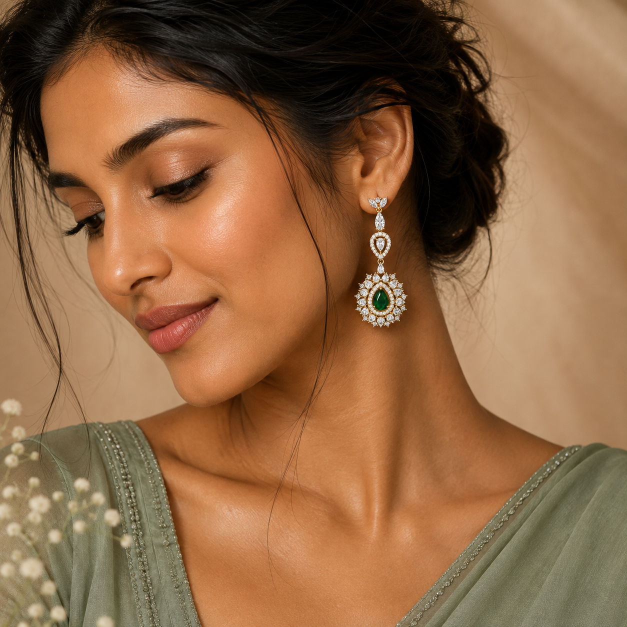 Emerald Royale Radiance Earrings | 24K Gold Plated