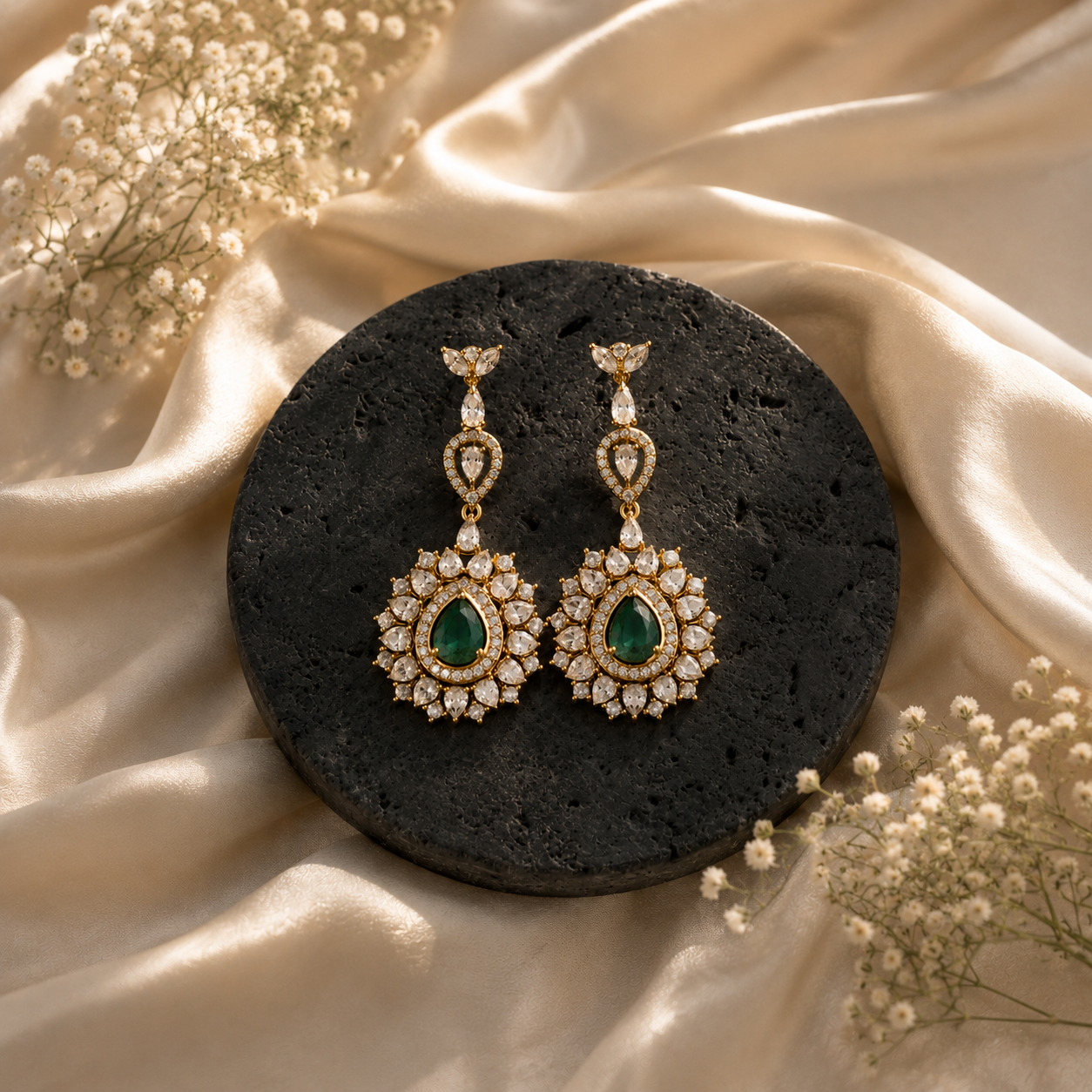 Emerald Royale Radiance Earrings | 24K Gold Plated
