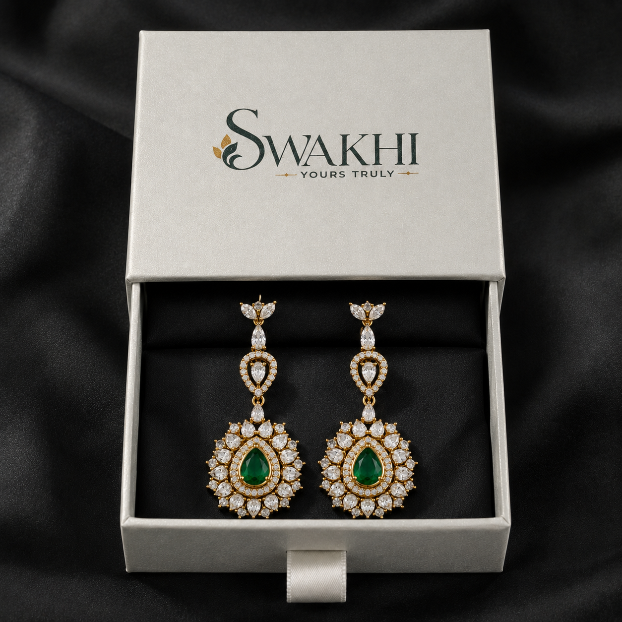 Emerald Royale Radiance Earrings | 24K Gold Plated