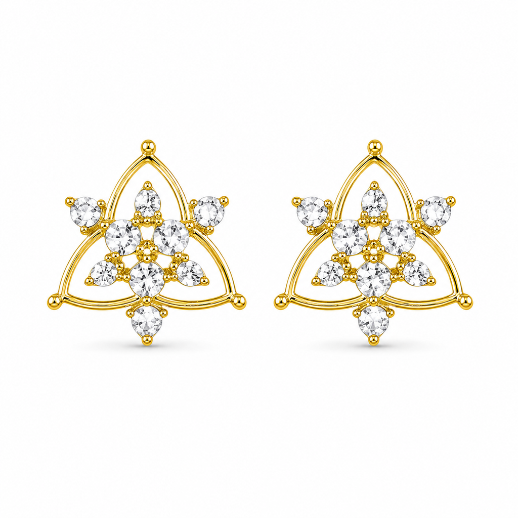 Trinity Bloom Stud Earrings | 24K Gold Plated