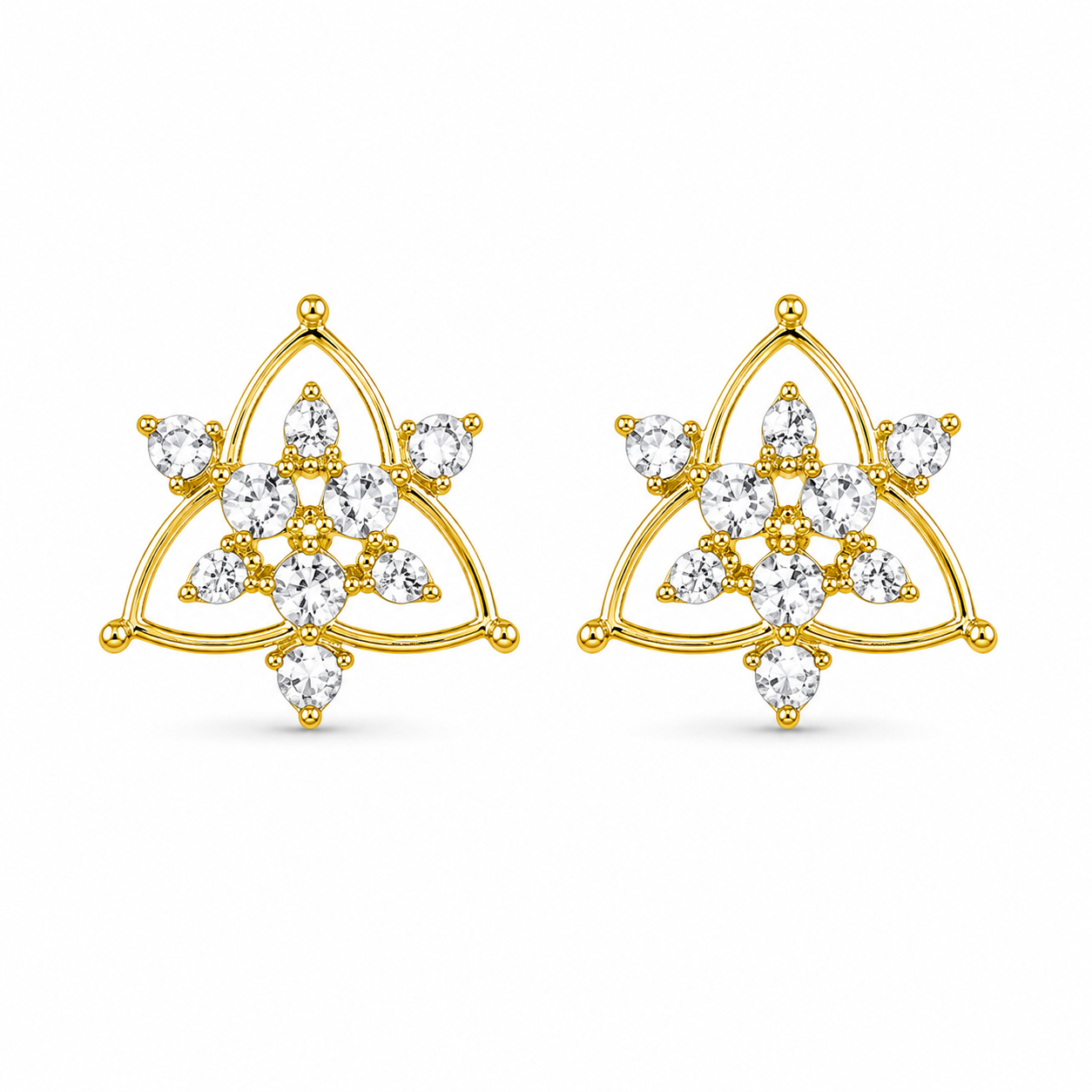 Trinity Bloom Stud Earrings | 24K Gold Plated