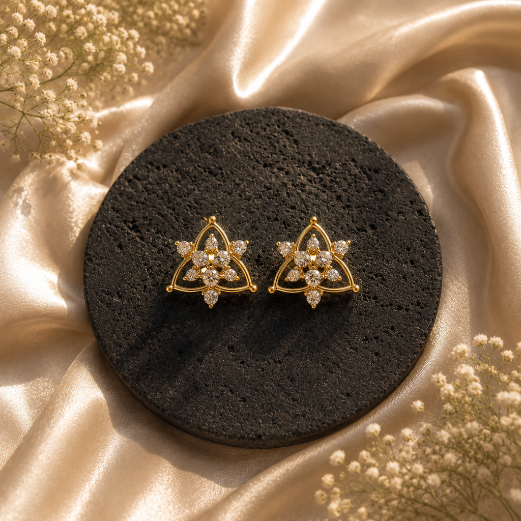 Trinity Bloom Stud Earrings | 24K Gold Plated