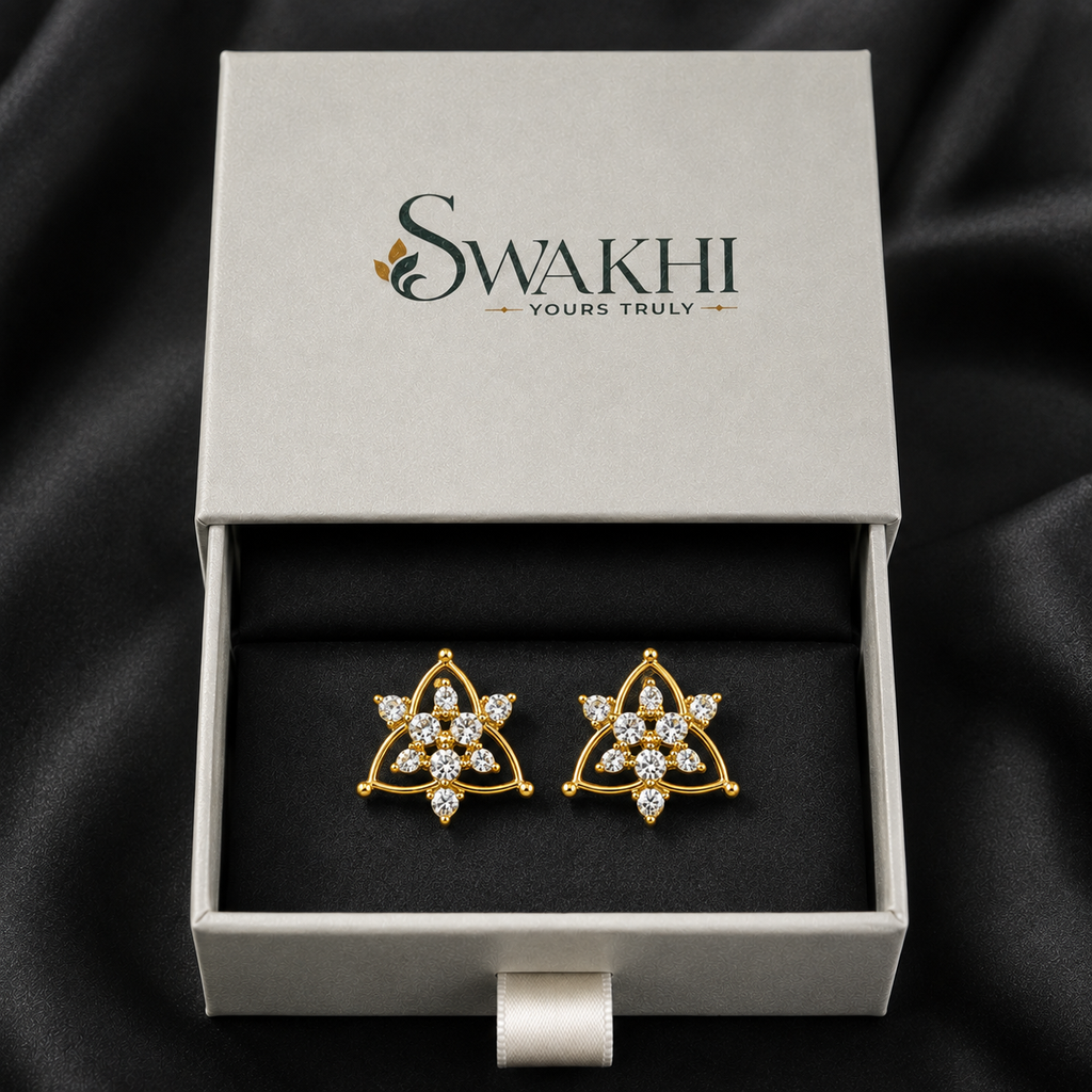 Trinity Bloom Stud Earrings | 24K Gold Plated