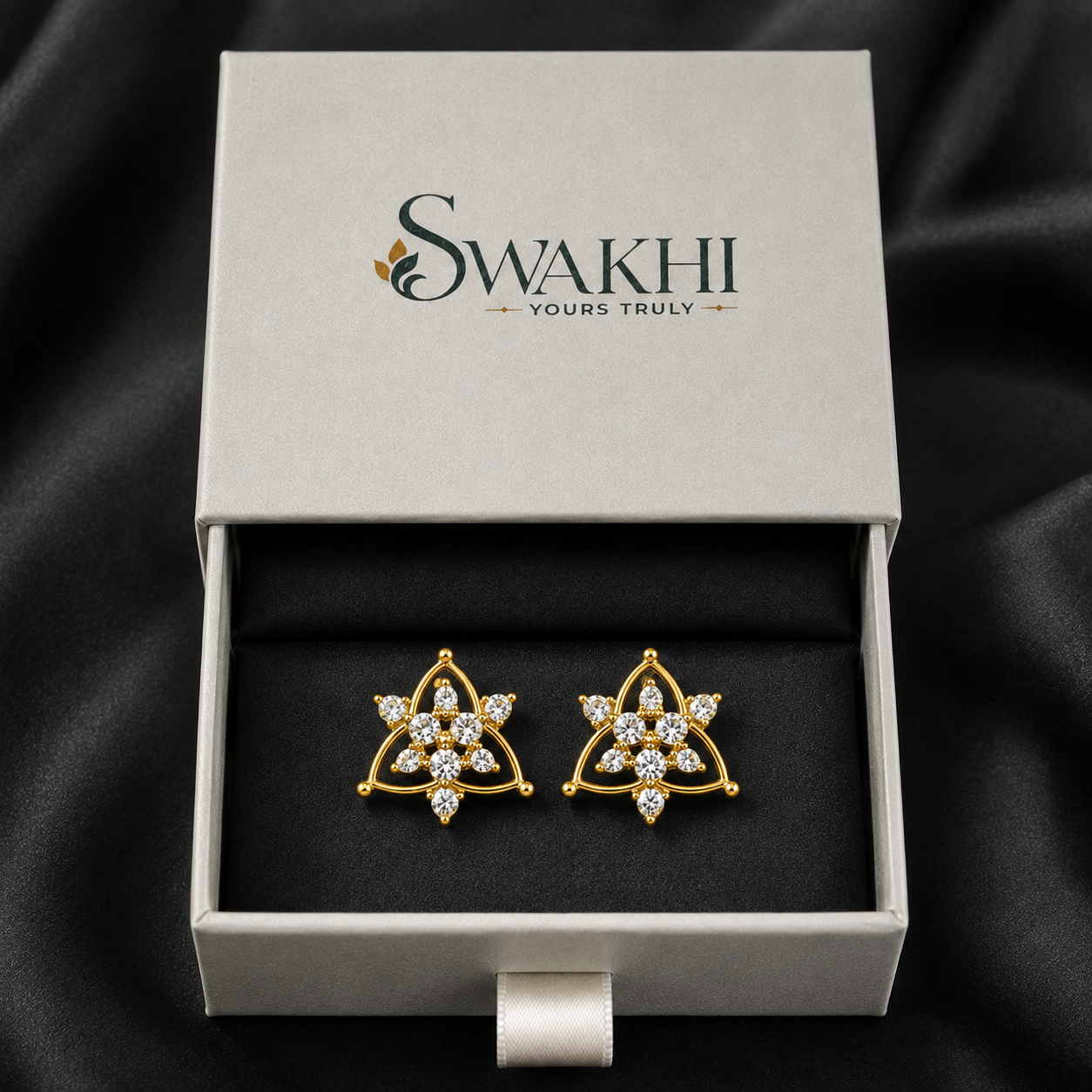 Trinity Bloom Stud Earrings | 24K Gold Plated