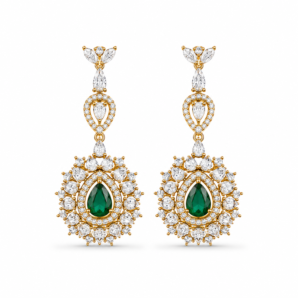 Emerald Royale Radiance Earrings | 24K Gold Plated