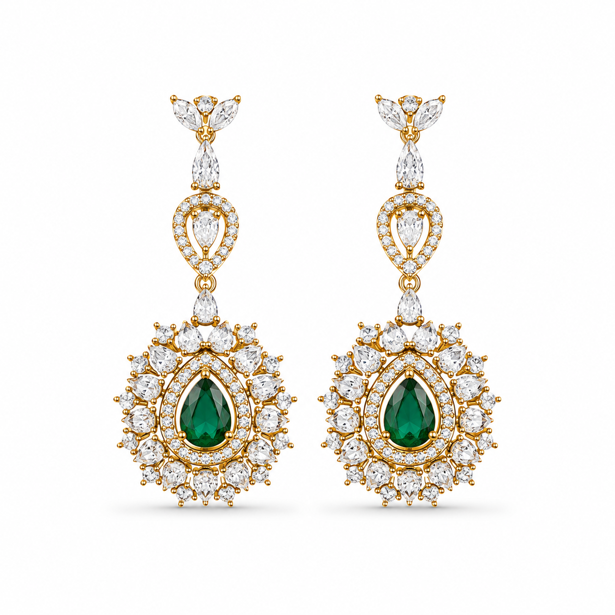 Emerald Royale Radiance Earrings | 24K Gold Plated