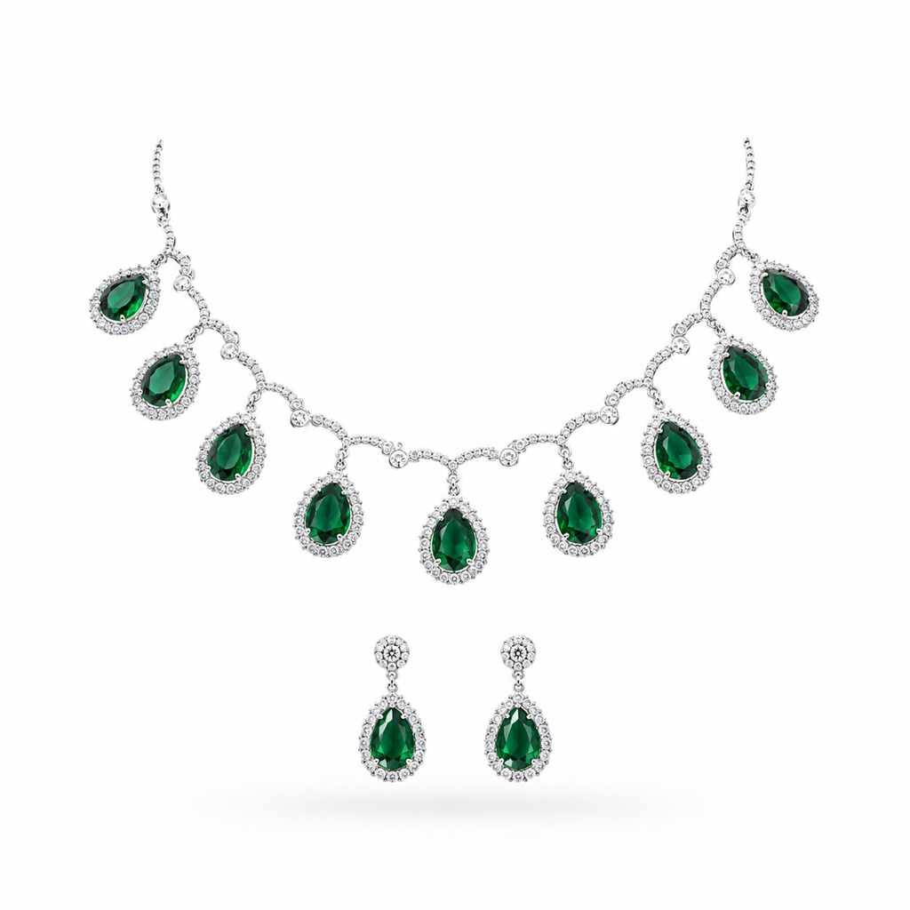 Emerald Cascade Elegance Necklace Set