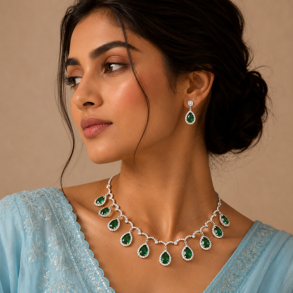 Emerald Cascade Elegance Necklace Set