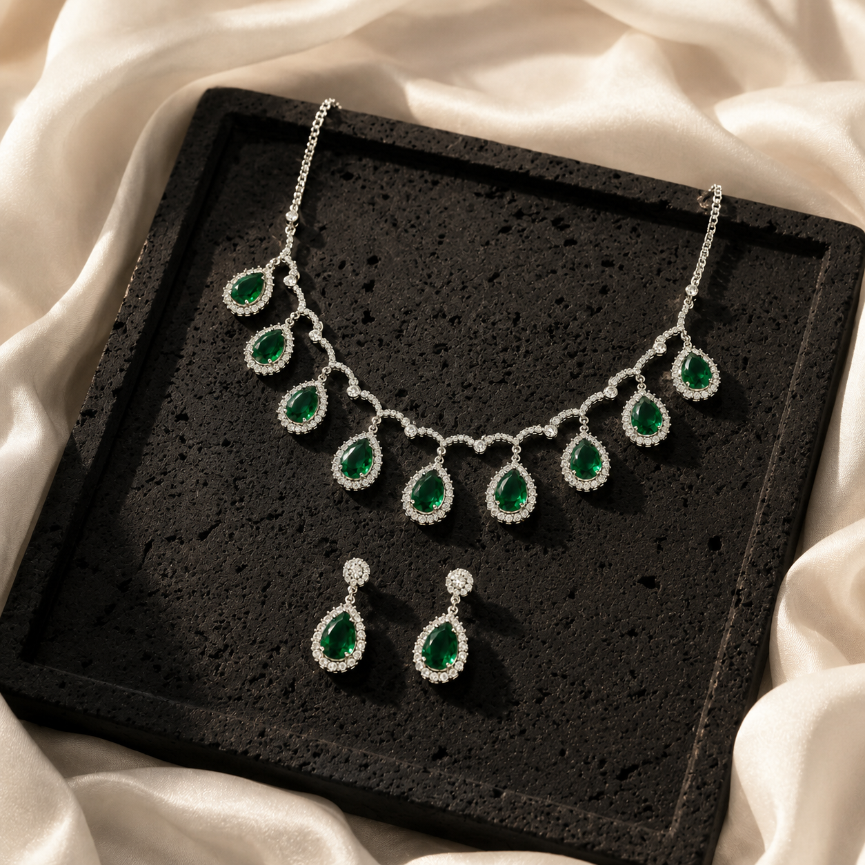 Emerald Cascade Elegance Necklace Set