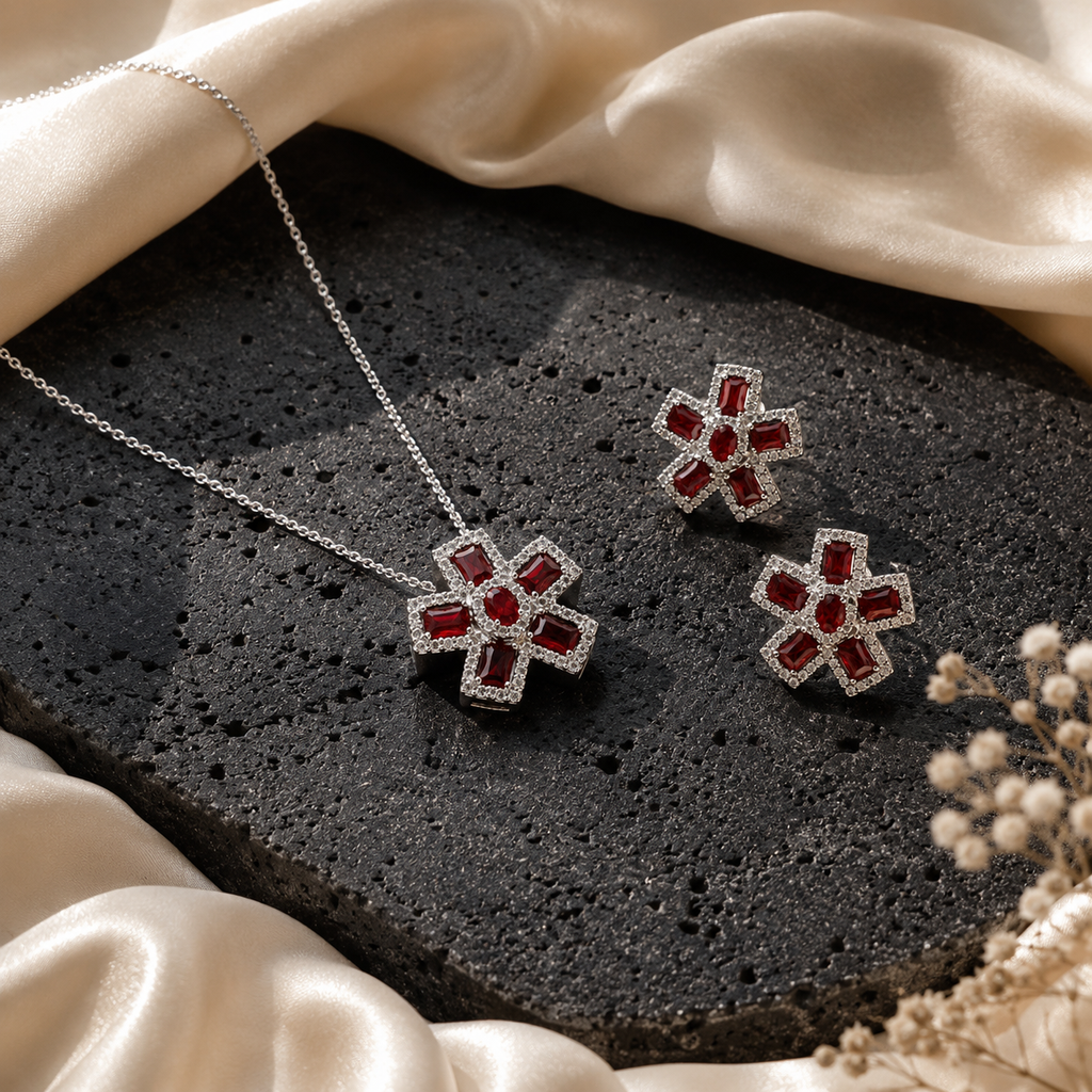 Crimson Blossom Pendant Set