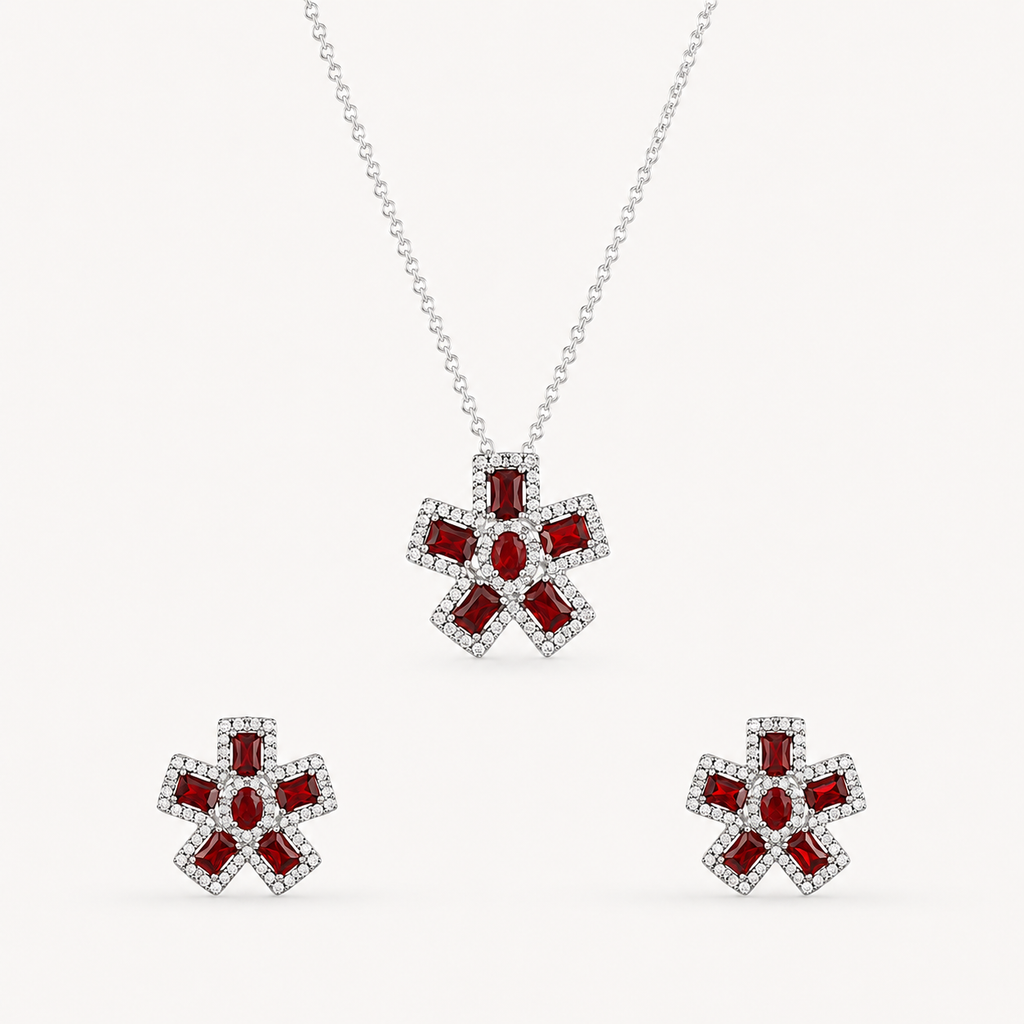 Crimson Blossom Pendant Set