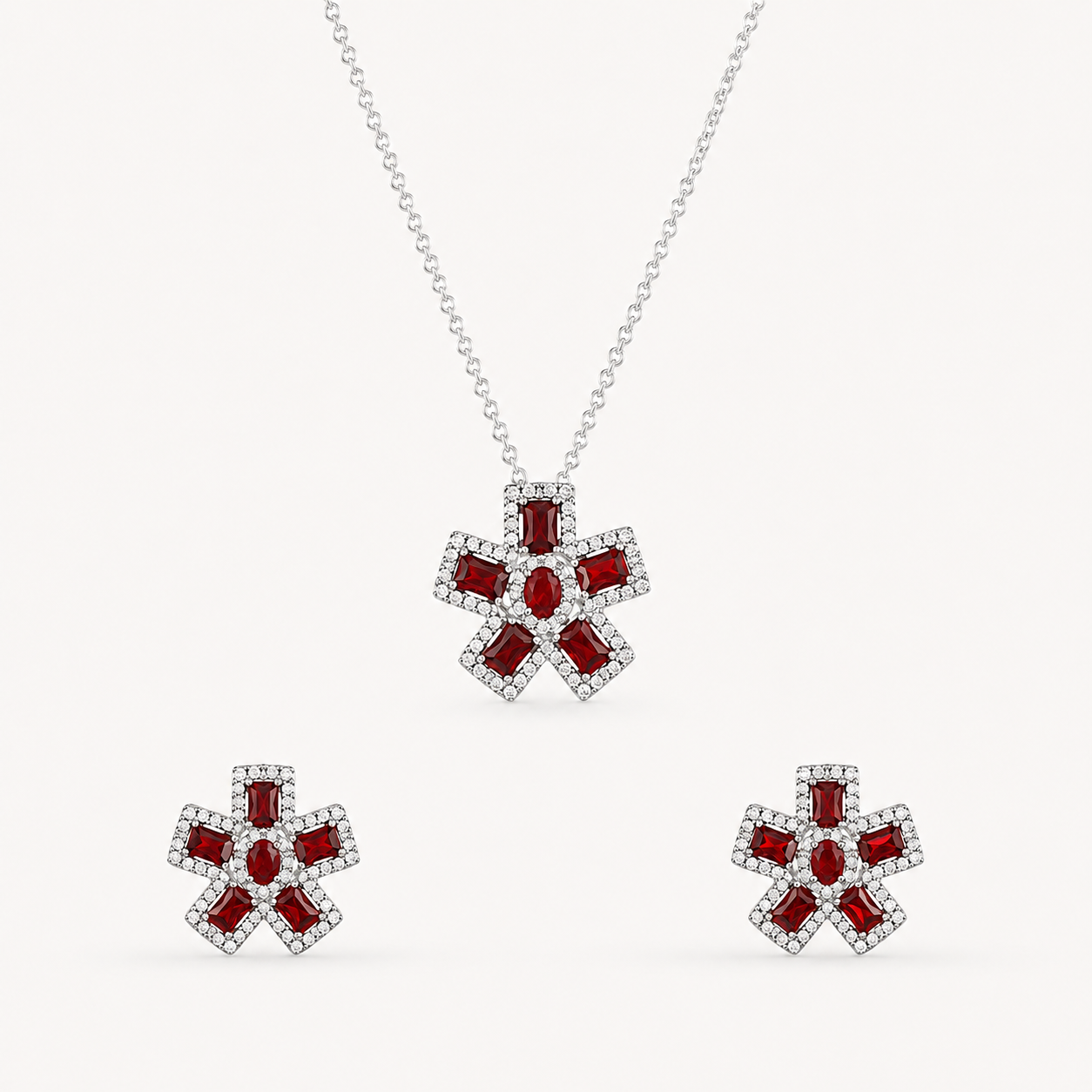 Crimson Blossom Pendant Set