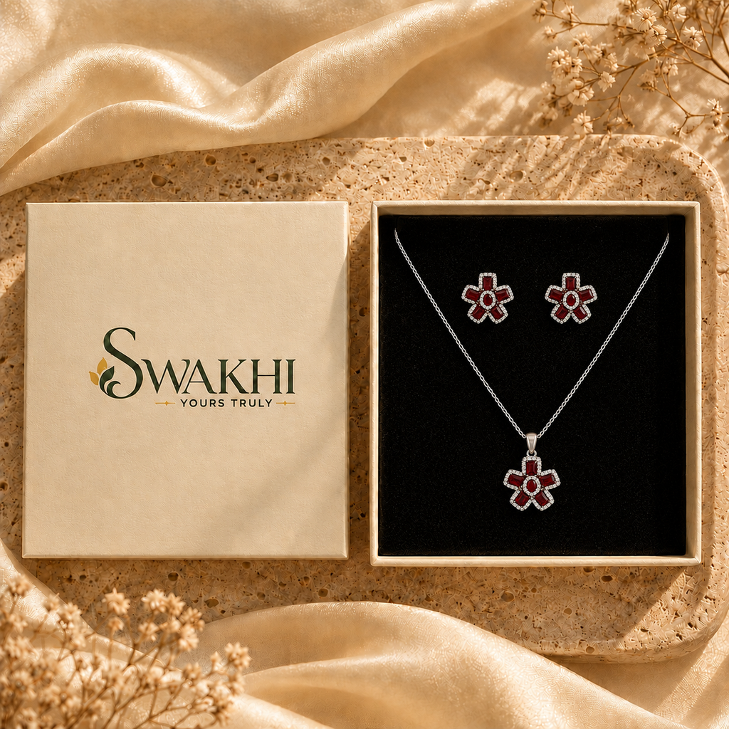 Crimson Blossom Pendant Set