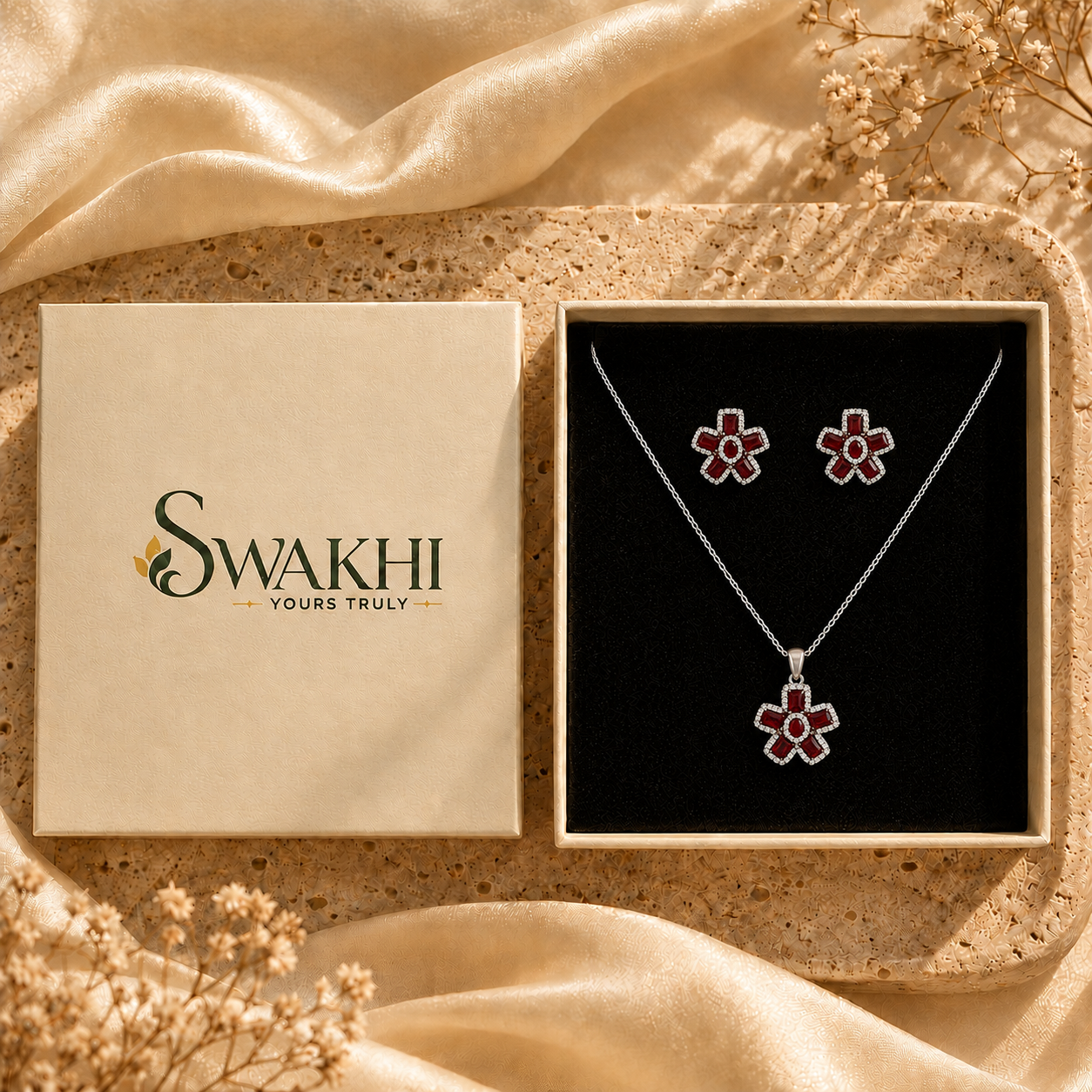 Crimson Blossom Pendant Set