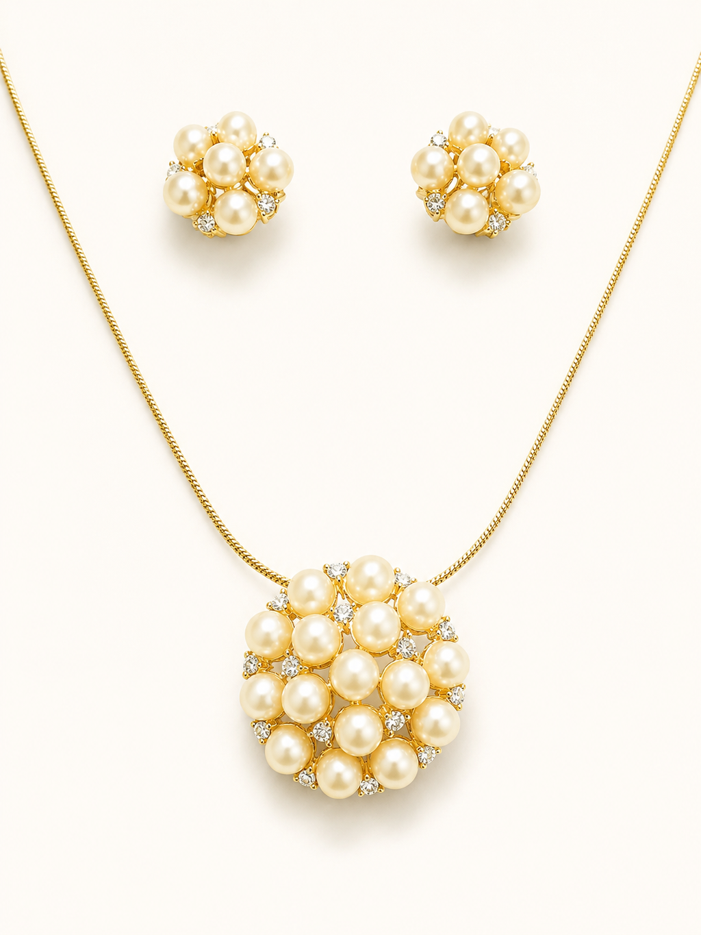Pearl Blossom Pendant & Stud Set – 24K Gold Plated