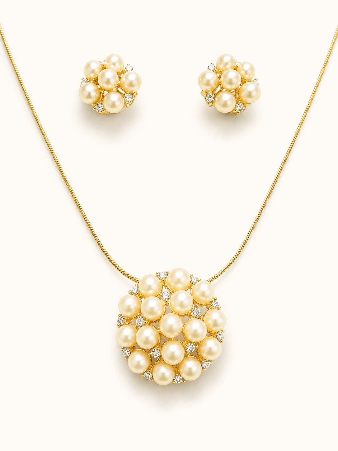 Pearl Blossom Pendant & Stud Set – 24K Gold Plated