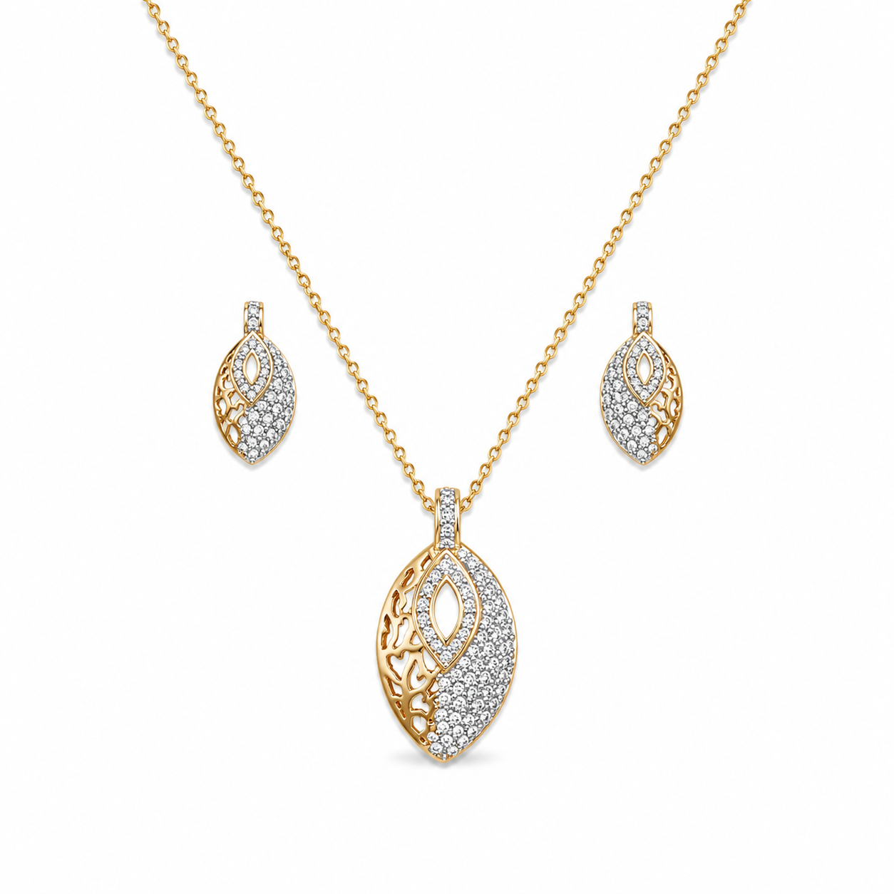Whispering Leaf Pendant Set - 24K Gold Plated