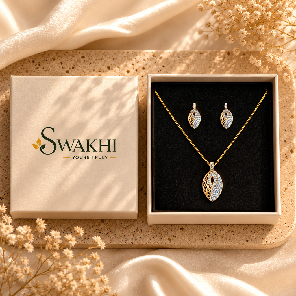 Whispering Leaf Pendant Set - 24K Gold Plated