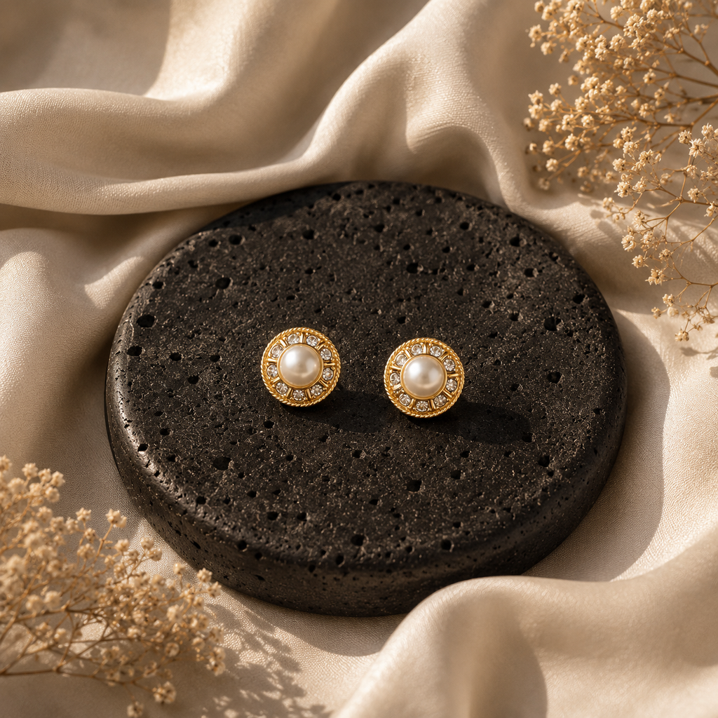 Luna Pearl Studs - 24K Gold Plated