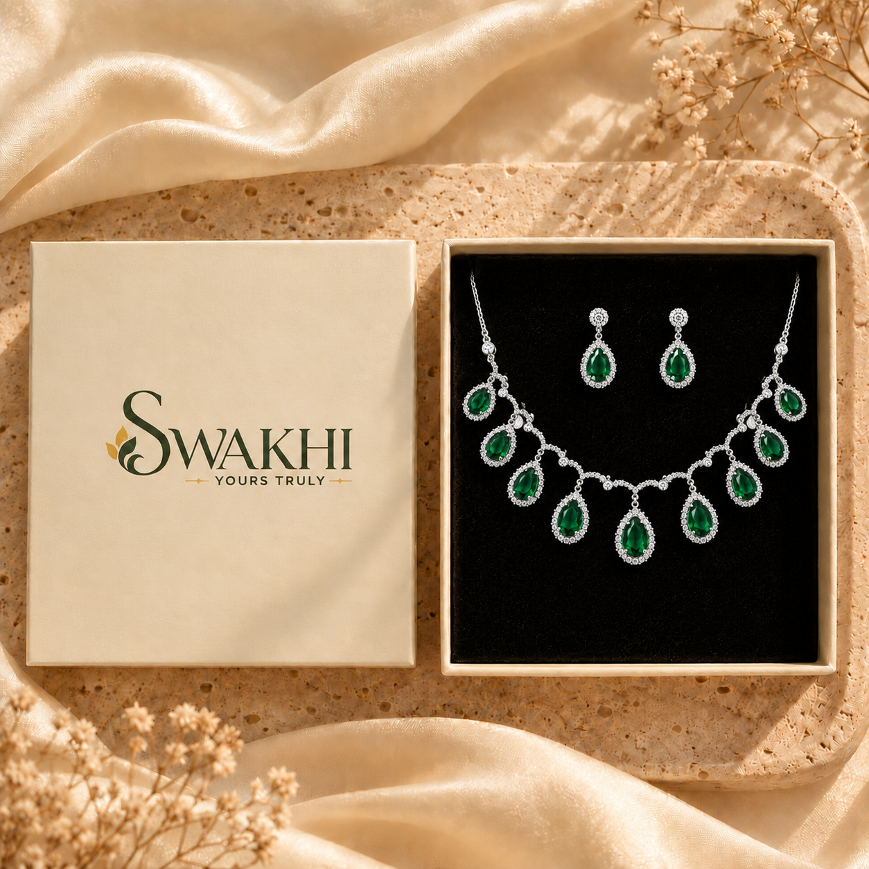 Emerald Cascade Elegance Necklace Set
