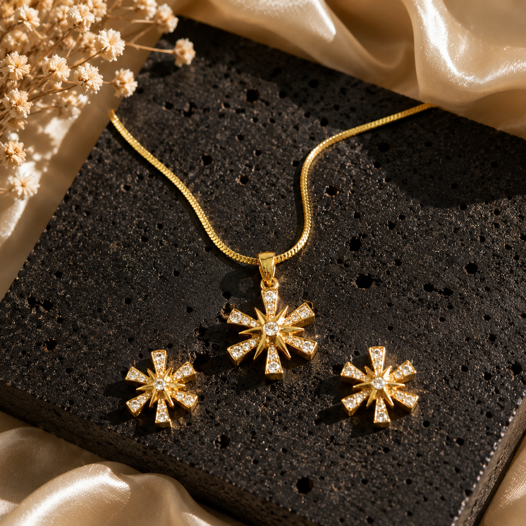 Sunflare Pendant & Stud Set – 24K Gold Plated