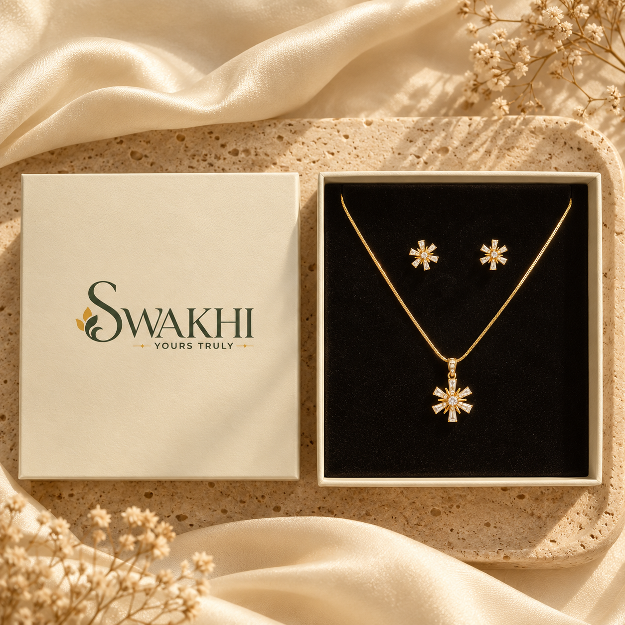 Sunflare Pendant & Stud Set – 24K Gold Plated