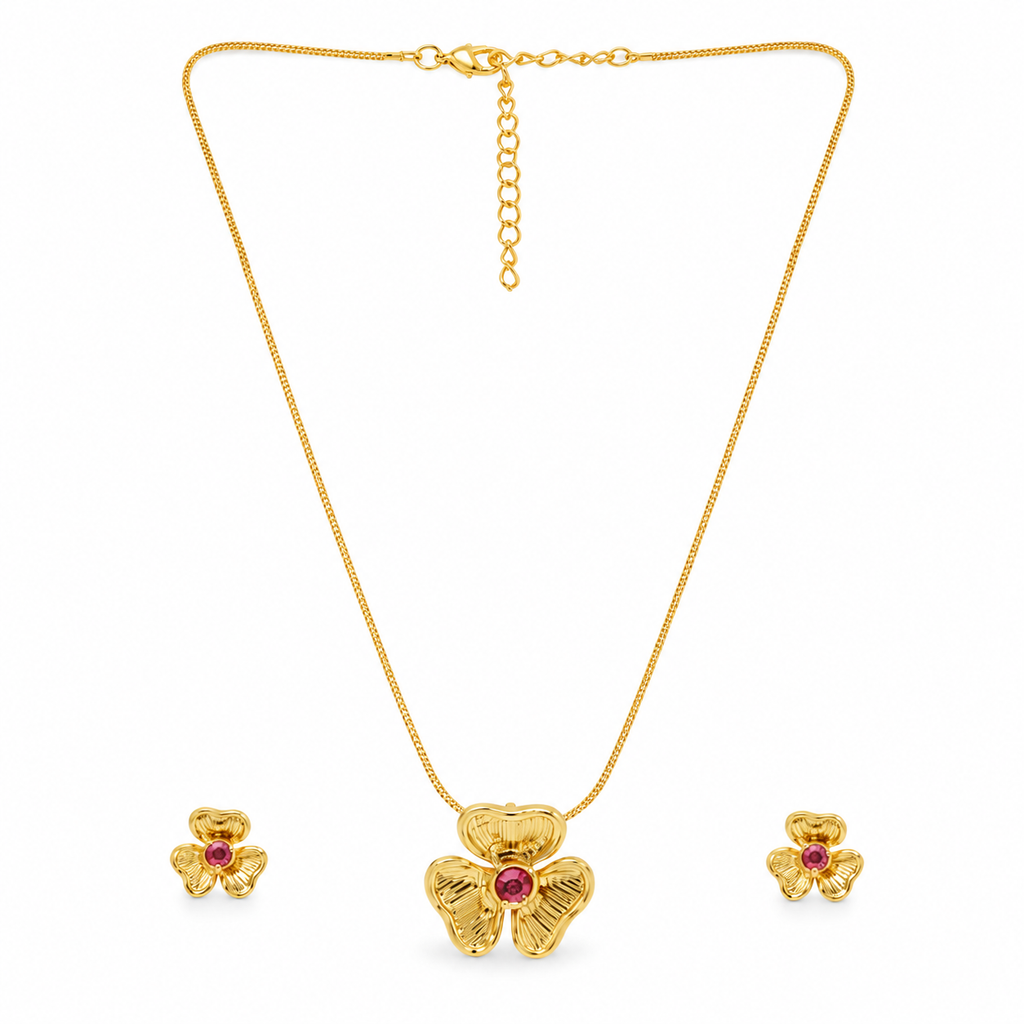 Roselle Bloom Pendant & Stud Set – 24K Gold Plated