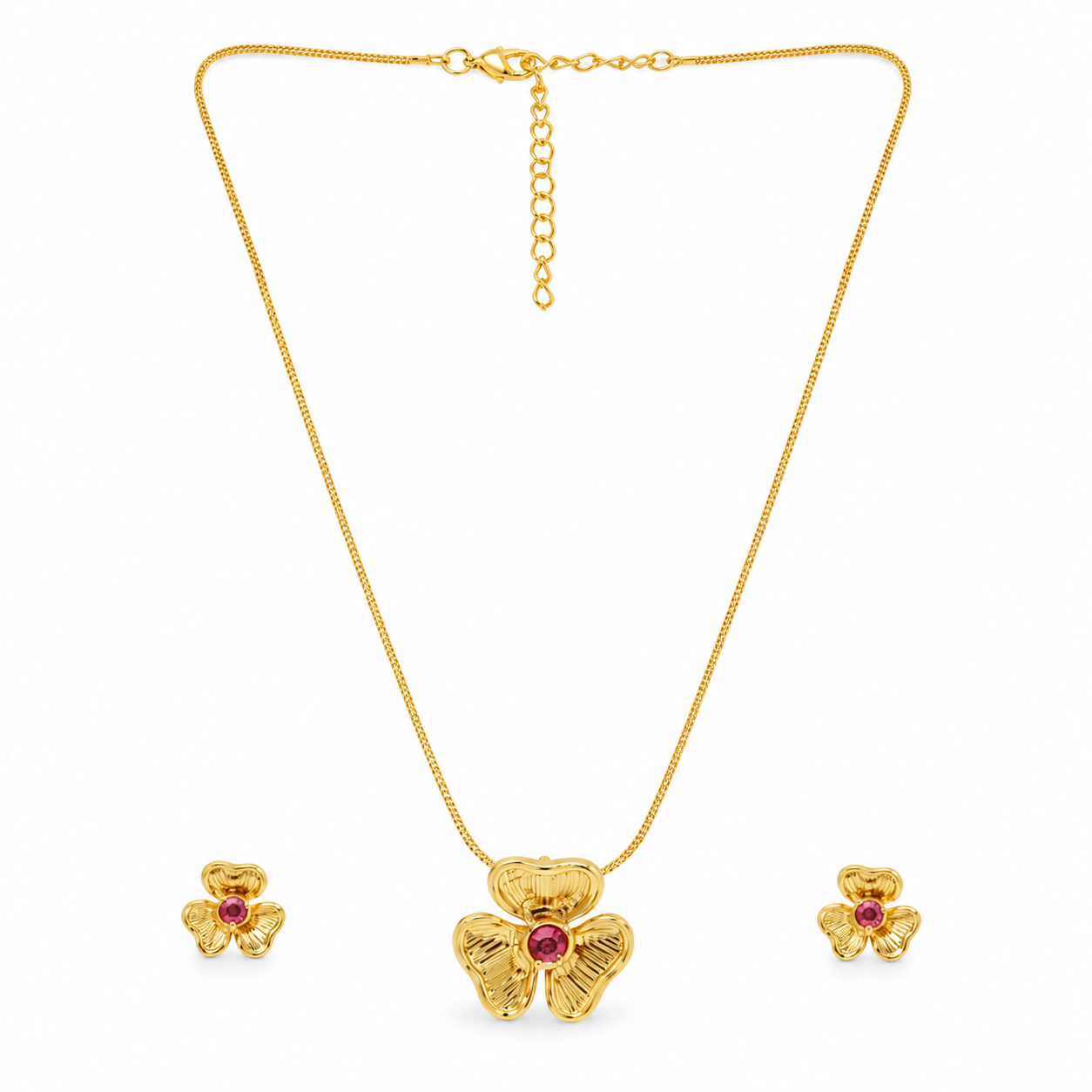 Roselle Bloom Pendant & Stud Set – 24K Gold Plated
