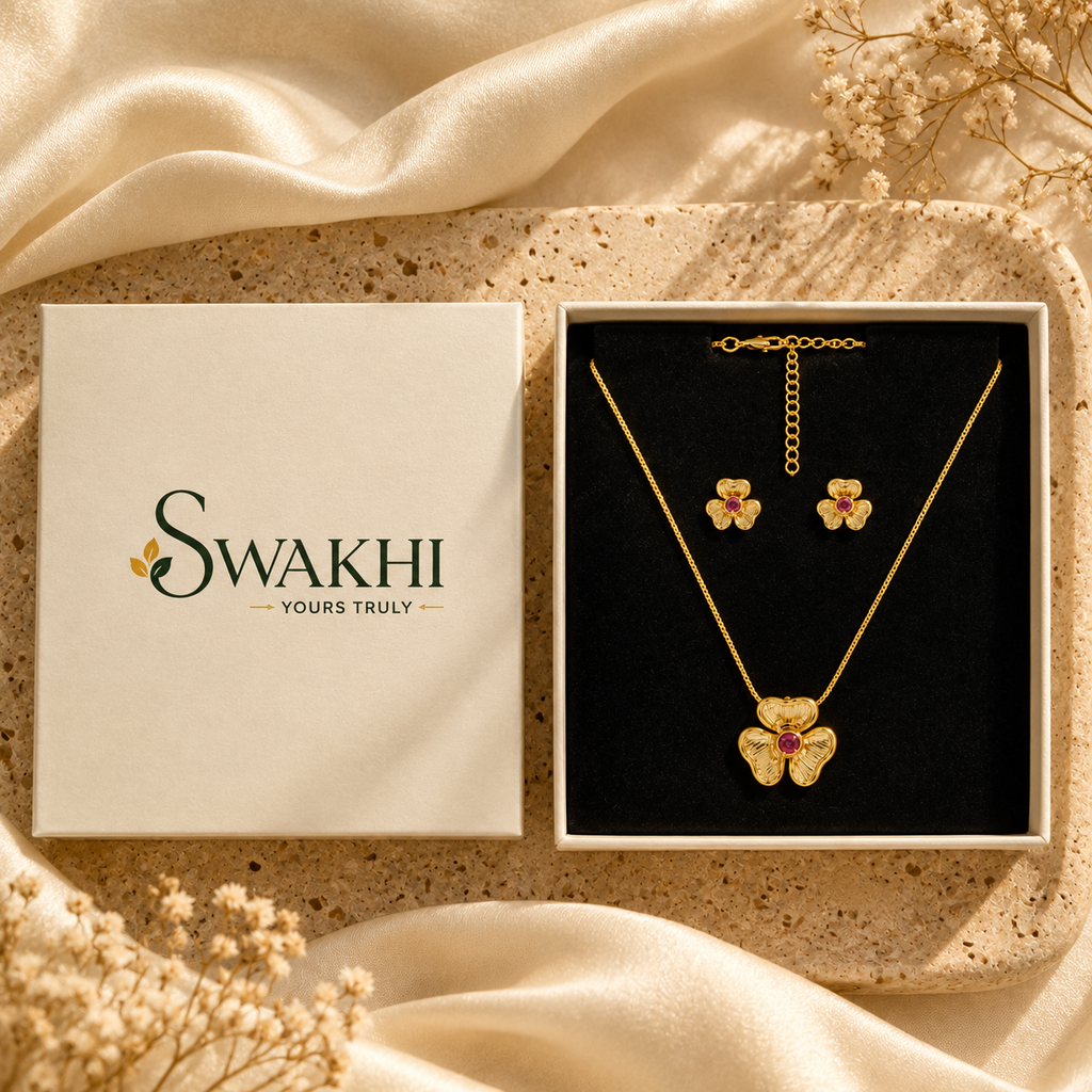 Roselle Bloom Pendant & Stud Set – 24K Gold Plated