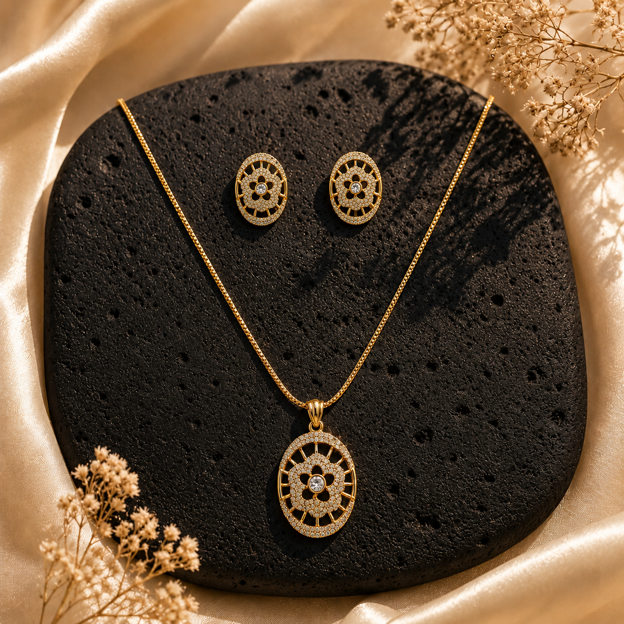 Stella Bloom Pendant Set - 24K Gold Plated