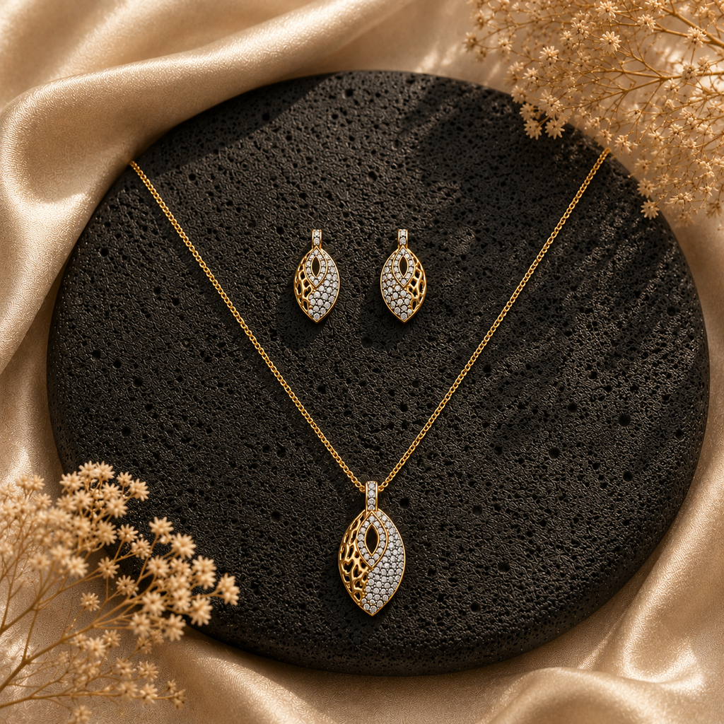 Whispering Leaf Pendant Set - 24K Gold Plated