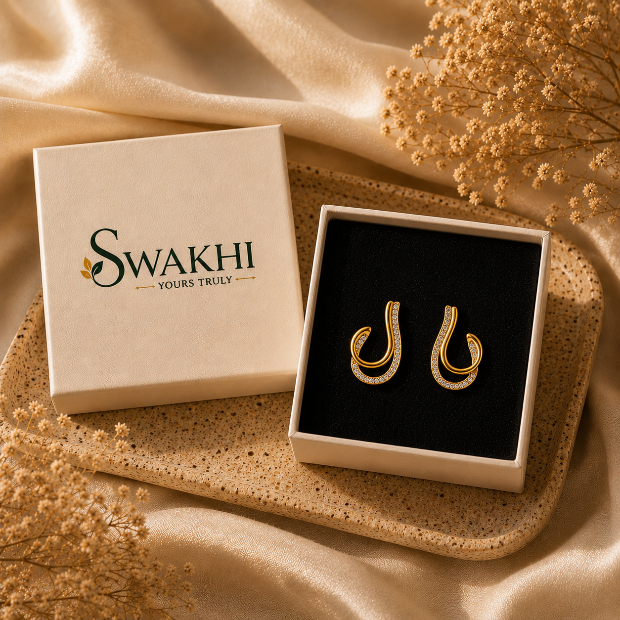 Crystal Open Hoop Earrings - 24K Gold Plated