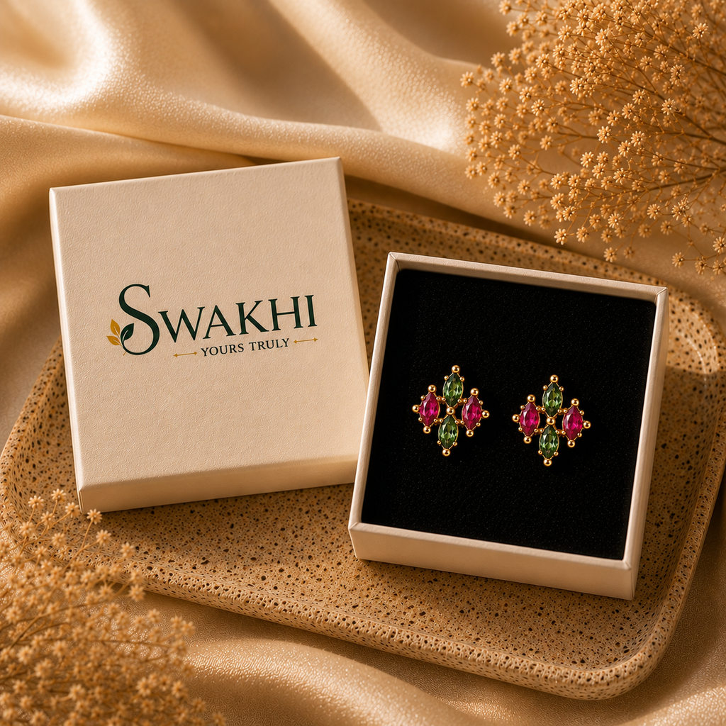 Floral Gem Studs - 24K Gold Plated