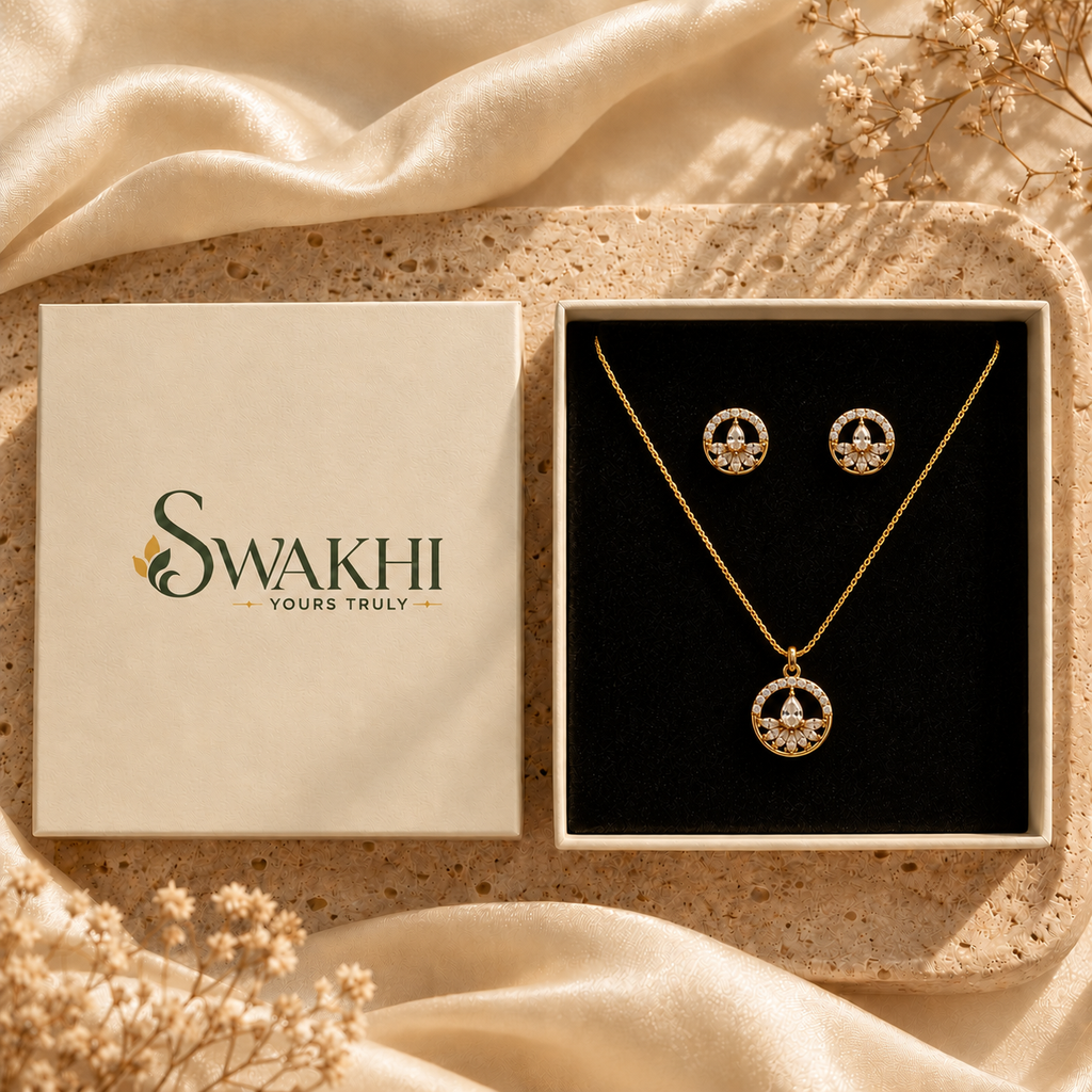 Floral Halo Pendant & Stud - 24K Gold Plated