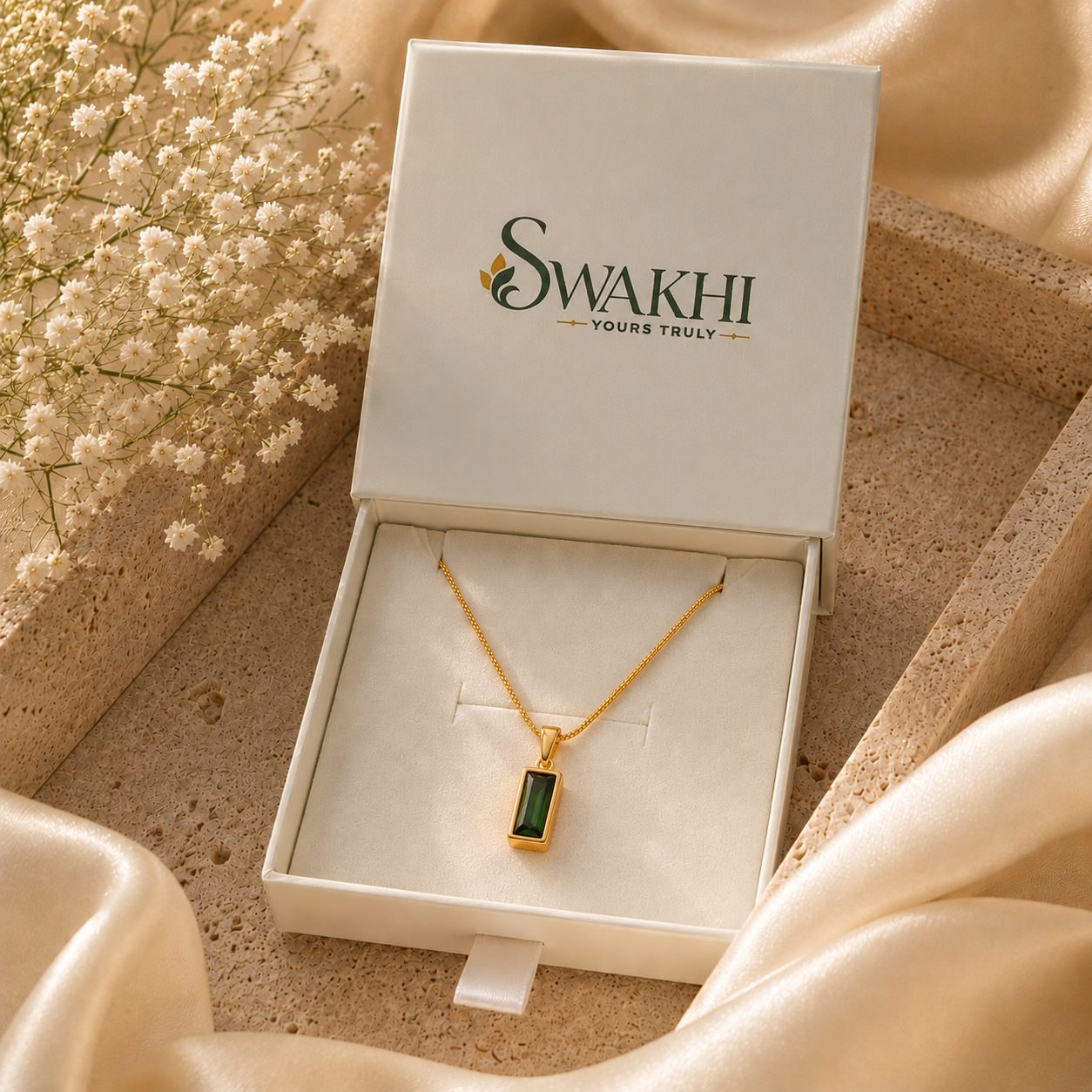 Emerald Green Prism Pendant - 18K Gold Plated
