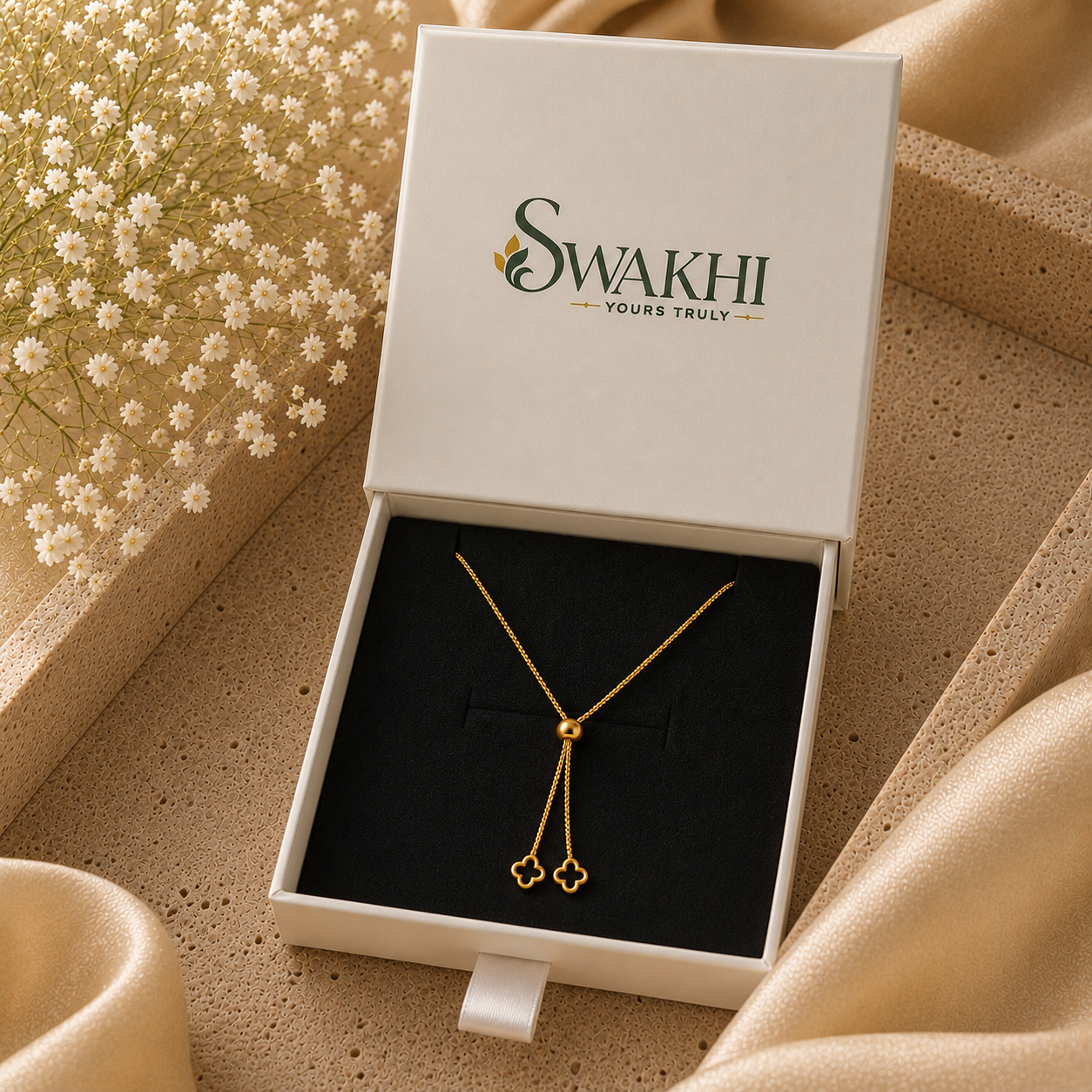 Double Clover Drop Pendant | 18K Gold Plated