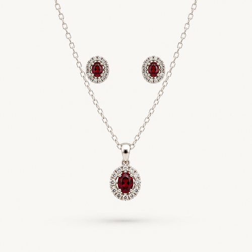 pendant and earrings featuring red gemstones_White BG