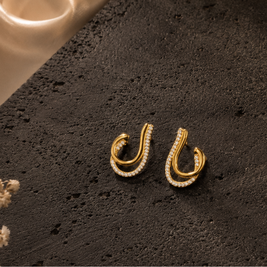 Crystal Open Hoop Earrings with black stone