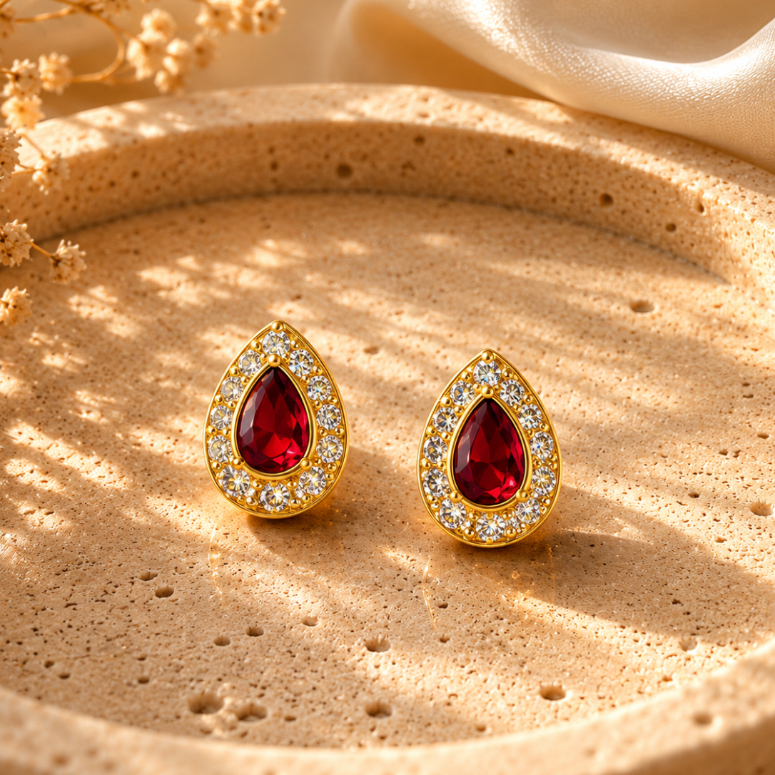 Ruby Red Teardrop Studs_Main
