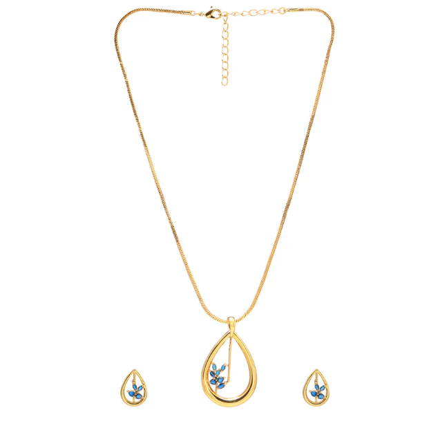 Azure Dewdrop Pendant & Stud Set – 24K Gold Plated