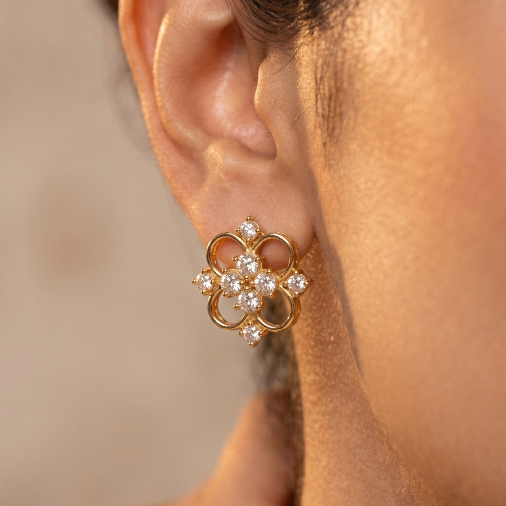 Clover Diamond Studs -24K Gold Plated