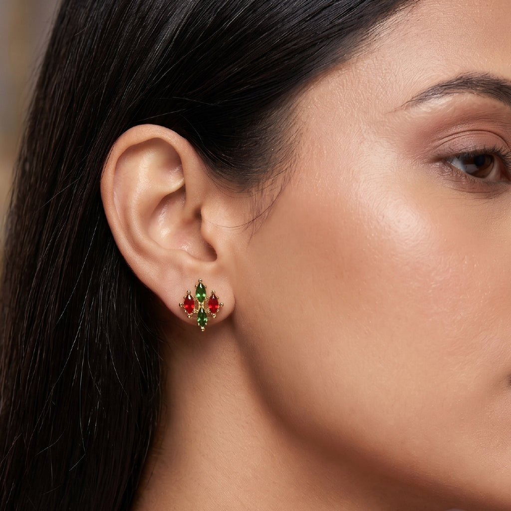 Floral Gem Studs - 24K Gold Plated