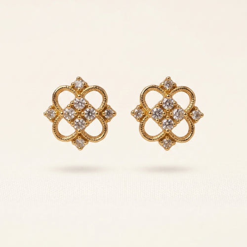 Clover Diamond Studs -24K Gold Plated