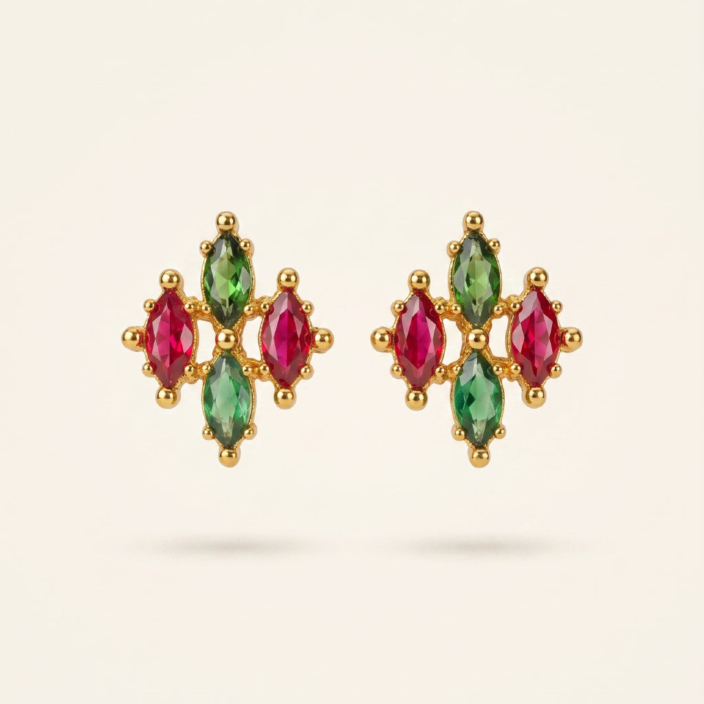 Floral Gem Studs - 24K Gold Plated